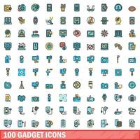 100 gadget Icônes ensemble, Couleur ligne style vecteur