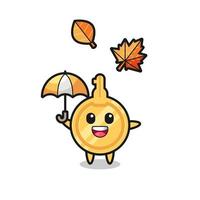 dessin animé de la clé mignonne tenant un parapluie en automne vecteur