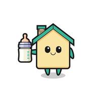 personnage de dessin animé de maison de bébé avec une bouteille de lait vecteur