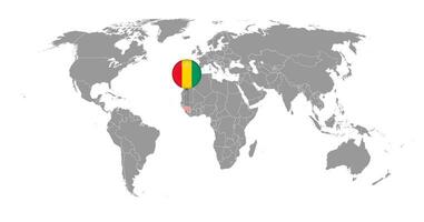 épinglez la carte avec le drapeau de la guinée sur la carte du monde. illustration vectorielle. vecteur