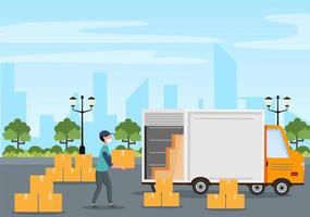transport de conteneurs de livraison par camion ou par avion vecteur
