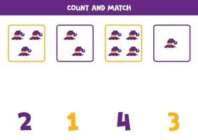 jeu de comptage avec des chapeaux de sorcier. feuille de calcul mathématique. vecteur
