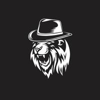 tête de lion avec chapeau de cowboy vecteur couleur noir et blanc