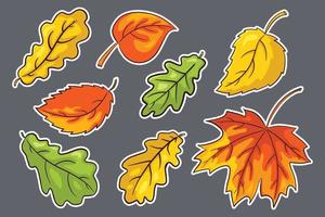 ensemble d'autocollants de feuilles d'automne dessinés à la main vecteur