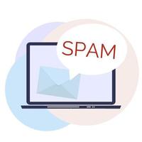 enveloppe avec spam. fenêtre d'avertissement de courrier indésirable sur l'écran d'un ordinateur portable. vecteur