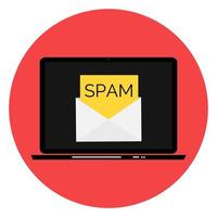 enveloppe avec spam. fenêtre d'avertissement de courrier indésirable sur l'écran d'un ordinateur portable. vecteur