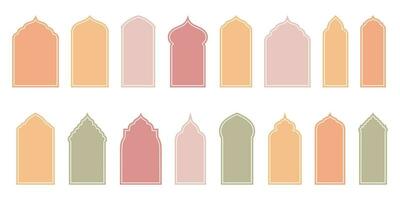 esthétique islamique vecteur formes représentant fenêtre et porte arcs. arabe cadres ensemble avec Ramadan kareem silhouette Icônes. élégant mosquée porte illustrations.
