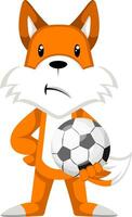 fox avec football, illustration, vecteur sur fond blanc.