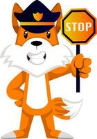Fox avec panneau d'arrêt, illustration, vecteur sur fond blanc.