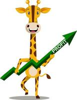 Girafe avec flèche verte, illustration, vecteur sur fond blanc.