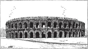 arène de Nîmes, dans Nîmes, languedoc-roussillon, France, ancien gravure vecteur
