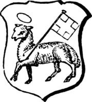 pascal agneau avoir porter une bannière accusé avec une croix, ancien gravure. vecteur