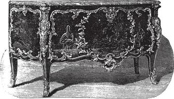 laqué poitrine de tiroirs avec bronze ornements attribut à caféier dix-huitième siècle, ancien gravure. vecteur