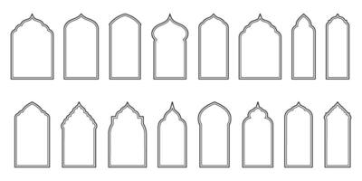 islamique style des portes contour cadres conception modèle. une collection de ligne Oriental les fenêtres et arches vecteur
