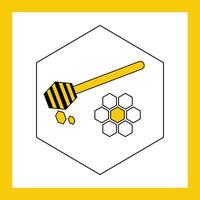 icône signe Marguerite fleur et mon chéri louche avec gouttes dans une cellule - plat vecteur géométrique illustration avec Jaune Cadre. icône sur le thème de mon chéri et apiculture