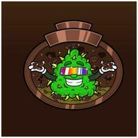 café saveur avec cannabis mascotte dessin animé. cannabis conception pour logo, étiquette et emballage produit. vecteur