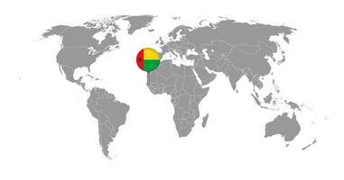 épinglez la carte avec le drapeau de la guinée bissau sur la carte du monde. illustration vectorielle. vecteur