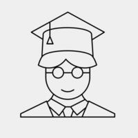 diplômé étudiant dans carré casquette ou chapeau avec gland icône. diplômé dans mortier chapeau et l'obtention du diplôme robe vecteur