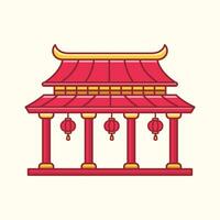 chinois temple, chinois traditionnel bâtiment illustration vecteur