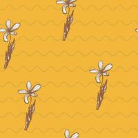 Stock vecteur illustration de une sans couture modèle avec fleurs sur une Jaune géométrique Contexte. vague modèle et dessiné à la main fleur. pour textile, fond d'écran, en tissu et papeterie