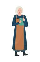 vecteur illustration de une scandinave fille avec blanc cheveux en portant une livre avec runes dans sa mains. costumes de le nord les peuples de L'Europe . mysticisme et voyance.