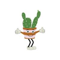 dessin animé cactus plante dans une pot personnage mascotte dans noir lunettes de soleil, dessin animé personnages autocollants. épineux plante dans différent pose, Actions et avec visage expressions vecteur