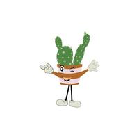 dessin animé cactus plante dans une pot personnage mascotte dans noir lunettes de soleil, dessin animé personnages autocollants. épineux plante dans différent pose, Actions et avec visage expressions vecteur