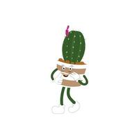 dessin animé cactus plante dans une pot personnage mascotte dans noir lunettes de soleil, dessin animé personnages autocollants. épineux plante dans différent pose, Actions et avec visage expressions vecteur