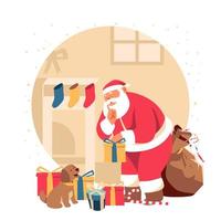 le père noël apporte des cadeaux de noël vecteur