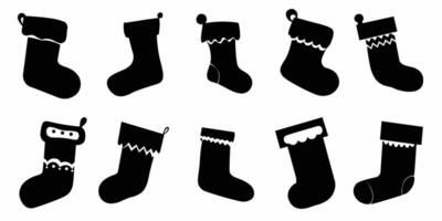 ensemble de Noël bas silhouettes. Noël chaussettes silhouettes. vecteur illustration