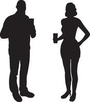 une homme et une femme sont en buvant silhouette vecteur. silhouette de une couple en buvant vecteur. vecteur