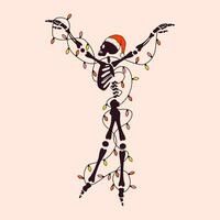 marrant squelette avec avec décoration Noël. mignonne personnage squelette des os vecteur