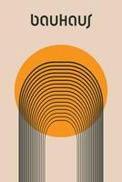 minimaliste ancien Années 20 géométrique conception affiche. bauhaus affiche, modèle avec Orange cercle et arc en forme de géométrique lignes sur lumière Contexte. mur art, modèle, vecteur. vecteur