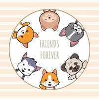 mignon chien amis pour toujours carte doodle illustration de dessin animé vecteur