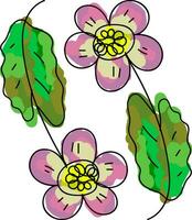deux multicolore dessin animé huileux fleurs avec vert feuilles vecteur ou Couleur illustration