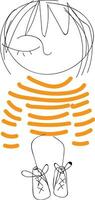 une mignonne peu dessin animé fille dans sa Orange rayé robe vecteur ou Couleur illustration