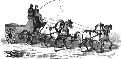 4 roues wagon tiré par 4 les chevaux, ancien gravure vecteur