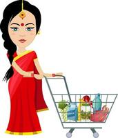 femme indienne shopping , illustration, vecteur sur fond blanc.