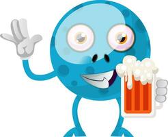 monstre bleu avec de la bière, illustration, vecteur sur fond blanc.