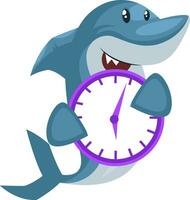 requin avec horloge violette, illustration, vecteur sur fond blanc.