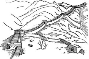 grande muraille de chine, illustration vintage. vecteur