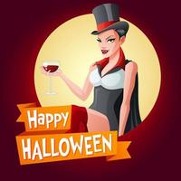 joyeux halloween vecteur carte avec femme en costume de vampire