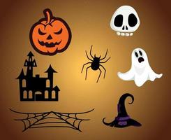 objets d'halloween abstraits vecteur fantôme tour de citrouille ou friandise avec le château d'araignée