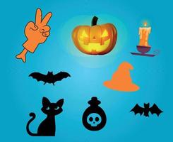 objets abstraits halloween jour 31 octobre événement illustration sombre citrouille vecteur chauve-souris et chat