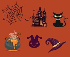 abstrait 31 octobre Halloween objets araignée vacances conception chat fête citrouille orange effrayant obscurité vecteur