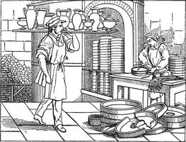 cuisson pièce dans porcelaine travaux, ancien gravure. vecteur