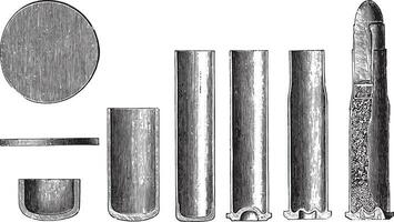 fabrication cartouche fusil modèle 1874, ancien gravure. vecteur