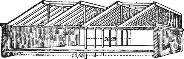 cabanons Parisien raffinerie, ancien gravure. vecteur