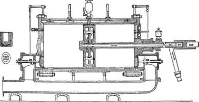 longitudinal section de sauter et citronnier compresseur, ancien gravure. vecteur