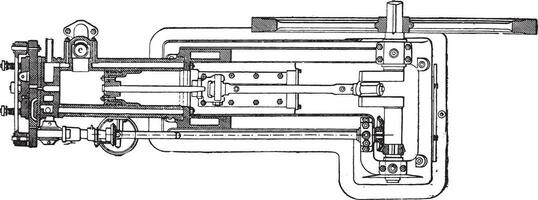 otto moteur dans plan et horizontal en coupe vue le long de le cylindre axe, ancien gravure. vecteur